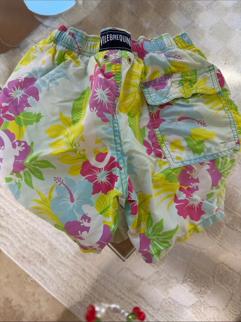 12 Boys' Floral Drawstring Swim Shorts - Mint Green